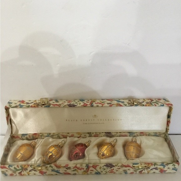 Black Forest Collection Fine European Glass Egg Ornaments Set Of 5 With Box EUC - Picture 1 of 8